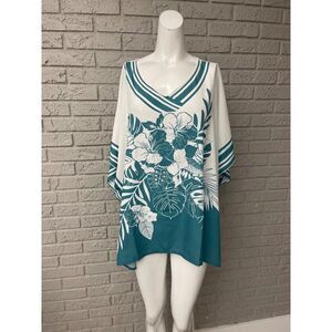 Colleen Lopez Floral Stripe Cover- Up Kaftan / Kimono Top Size M